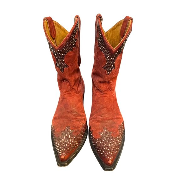 Old Gringo Red Suede Studded Cowboy Boots - Picture 3 of 9